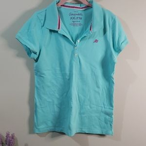 XXL aero polo aqua and raspberry logo